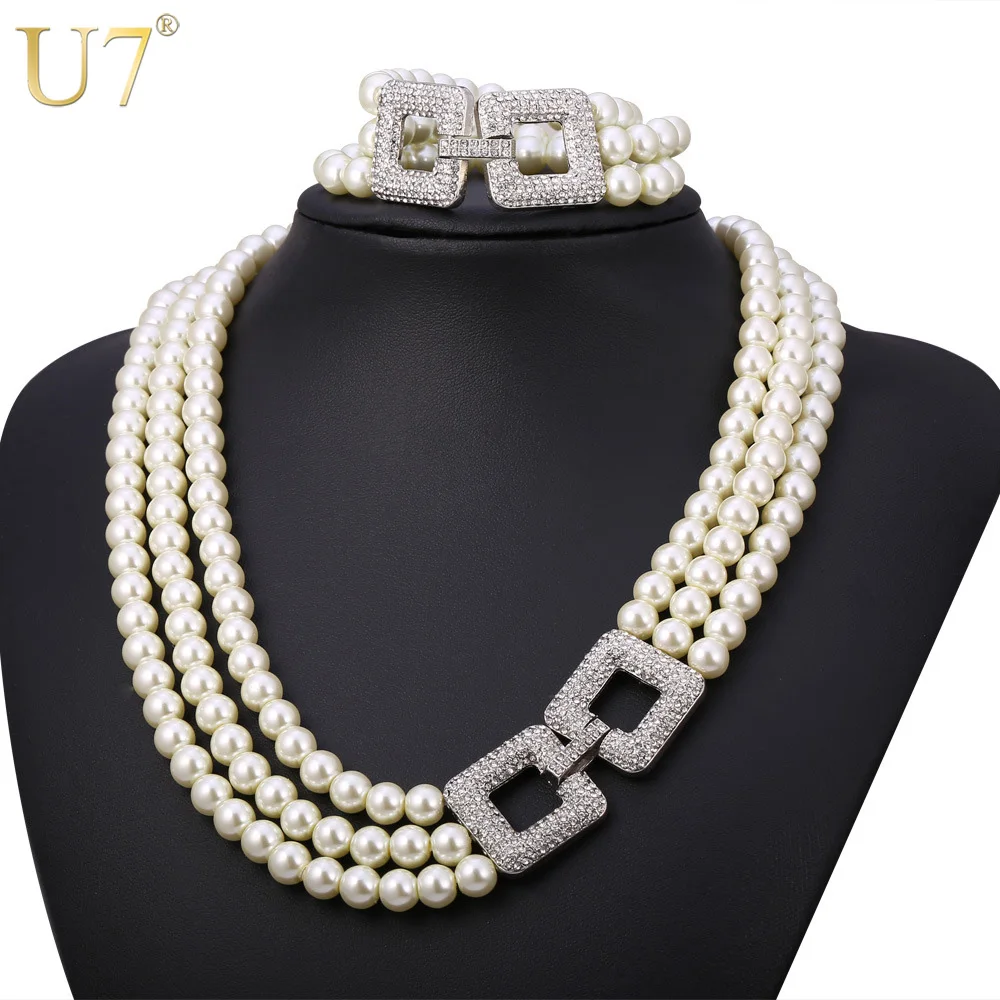 U7 Wedding Simulated Pearl Jewelry Set For Women Party Rhinestone Multi Layers Lady Necklace Sets S744
U7 Wedding Simulated Pearl Jewelry Set For Women Party Rhinestone Multi Layers Lady Necklace Sets S744