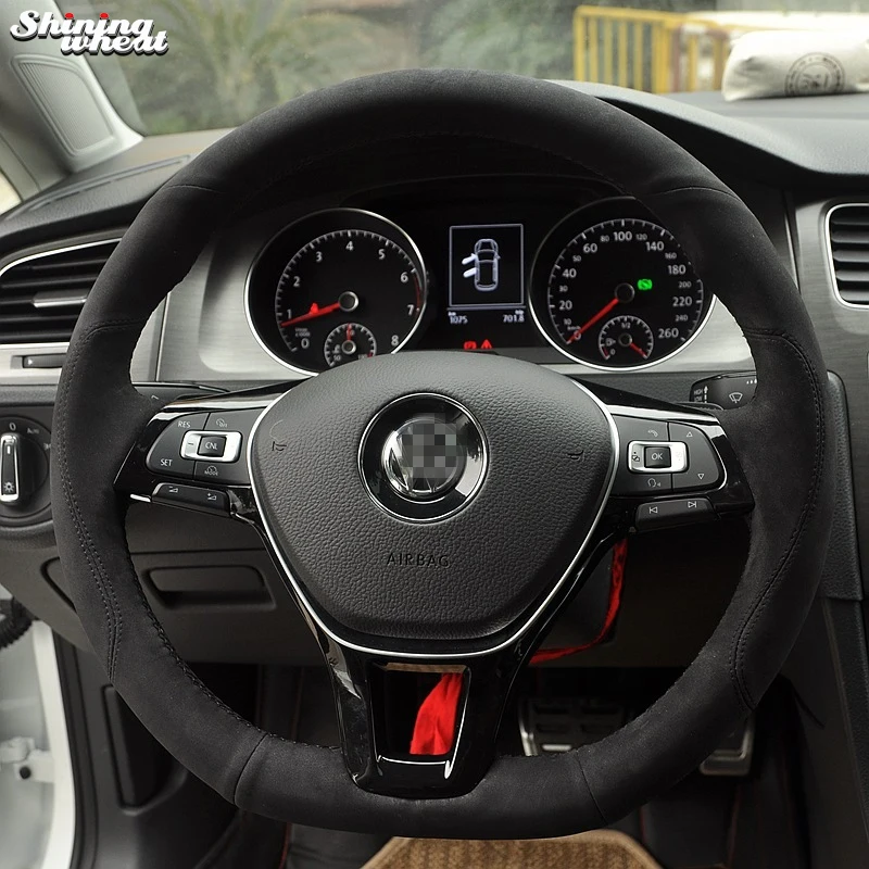 BANNIS сшитый вручную черный замшевый чехол на руль для Volkswagen VW Golf 7 Mk7 New Polo Jetta Passat B8 |