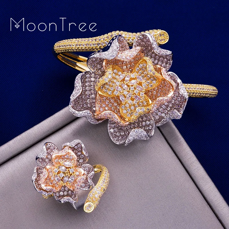 MoonTree Fashion Luxury Flower Luxury Rhinestones Wedding Jewelry Sets Three Color Layer Copper Braid Shape Ring Bangle Set
MoonTree Fashion Luxury Flower Luxury Rhinestones Wedding Jewelry Sets Three Color Layer Copper Braid Shape Ring Bangle Set
