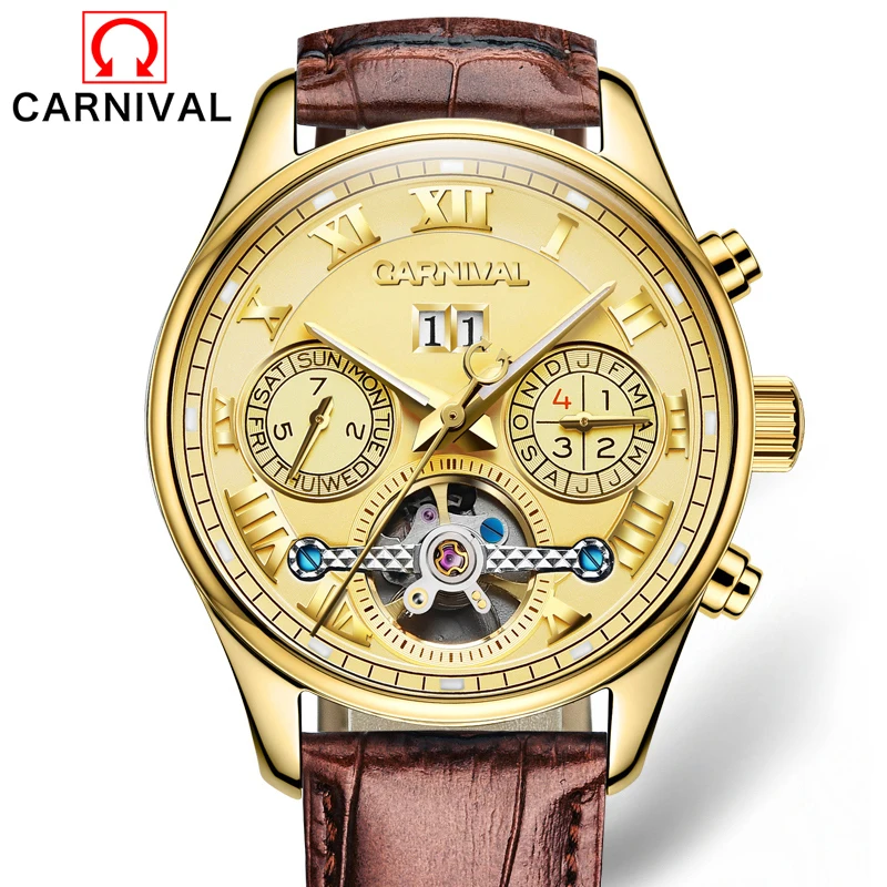 CARNIVAL New Mechanical Watch Men Fashion Hollow Tourbillon Wrist Watches Male Waterproof Automatic Clock relogio automatico
CARNIVAL New Mechanical Watch Men Fashion Hollow Tourbillon Wrist Watches Male Waterproof Automatic Clock relogio automatico
