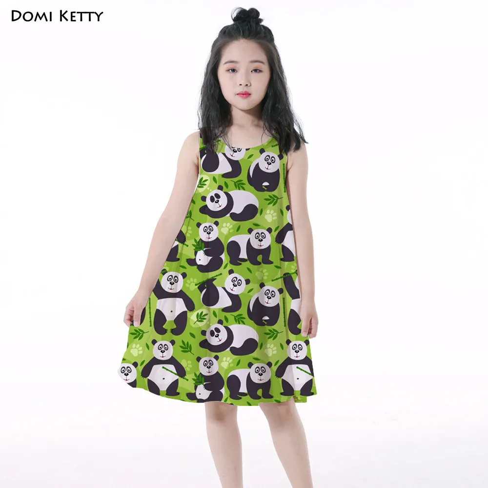 Domi Ketty/летнее платье для девочек с принтом панды Листьев зеленого вечерние