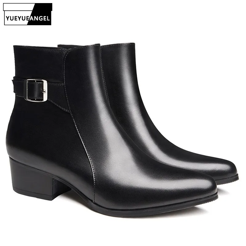 Brand Luxury Genuine Leather Chelsea Boots Men Korean Fashion Buckle Mid-Calf Pointed Toe Boots Black High Heel Dress Shoes New
Brand Luxury Genuine Leather Chelsea Boots Men Korean Fashion Buckle Mid-Calf Pointed Toe Boots Black High Heel Dress Shoes New