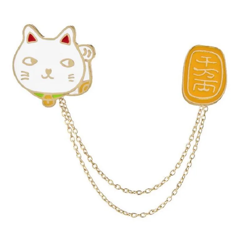 Fashion Good Luck Amulet Brooch Pins 2 pcs/set Lucky Cat With Flower/ Ten million Golden Cute Women Enamel Jewelry | Украшения и