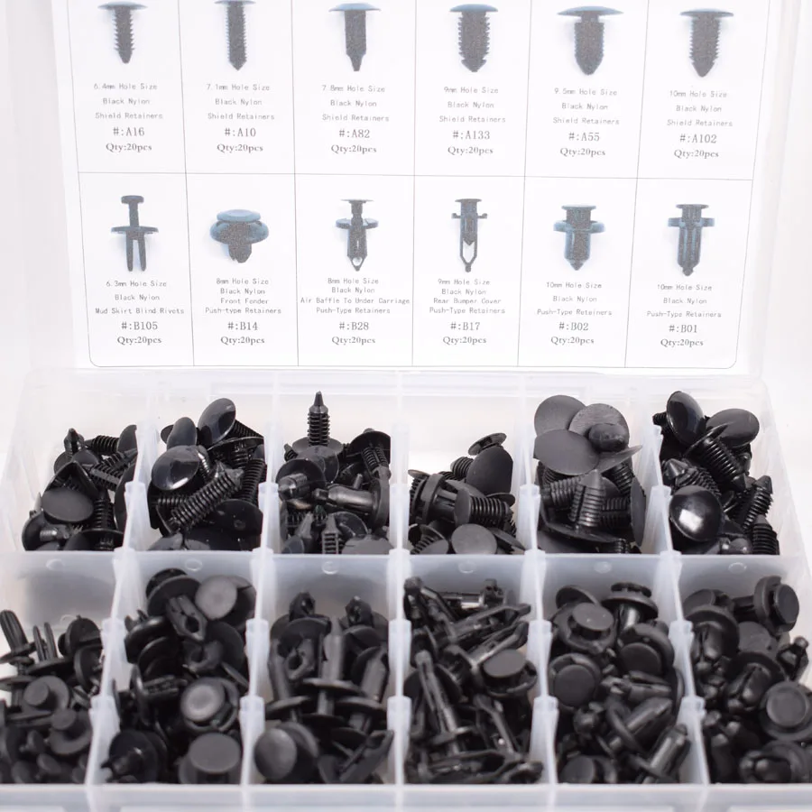 240Pcs Car Auto Body Push Type Retainer Pin Rivet Trim Fastener Clip Panel Moulding Assortment for Toyota Honda Ford GM
240Pcs Car Auto Body Push Type Retainer Pin Rivet Trim Fastener Clip Panel Moulding Assortment for Toyota Honda Ford GM