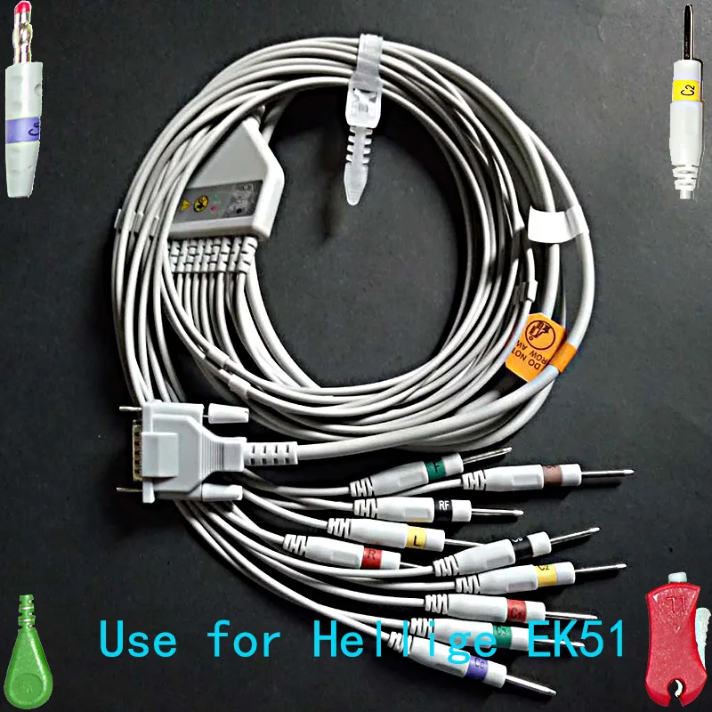 

Compatible with DB 15pin Hellige EK51 EKG monitor the ECG/EKG 10 lead cable,3.0/4.0/clip/snap Electrode leadwire, IEC or AHA.