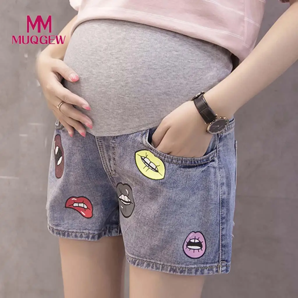 MUQGEW летние рваные джинсы для беременных женщин однотонные Короткие штаны