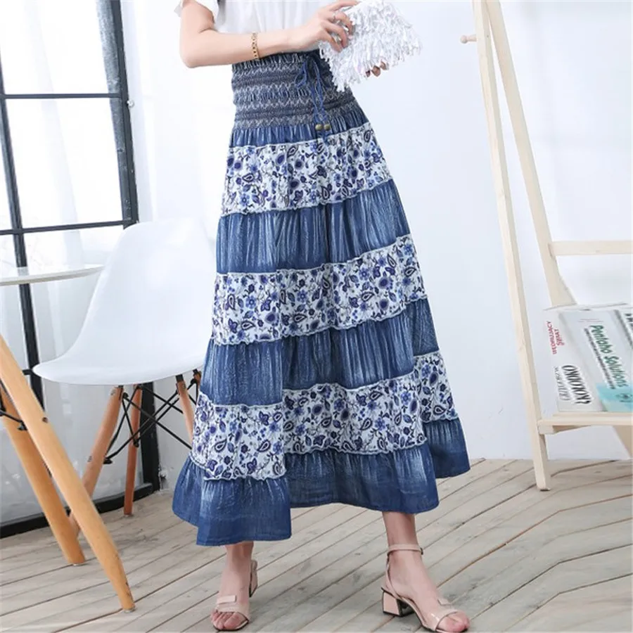 Maxi Skirt High Waist Denim Skirt Women Cotton Vintage Summer Ladies Casual Elastic Waist Patchwork Floral Long Skirts Ds50661
Maxi Skirt High Waist Denim Skirt Women Cotton Vintage Summer Ladies Casual Elastic Waist Patchwork Floral Long Skirts Ds50661
