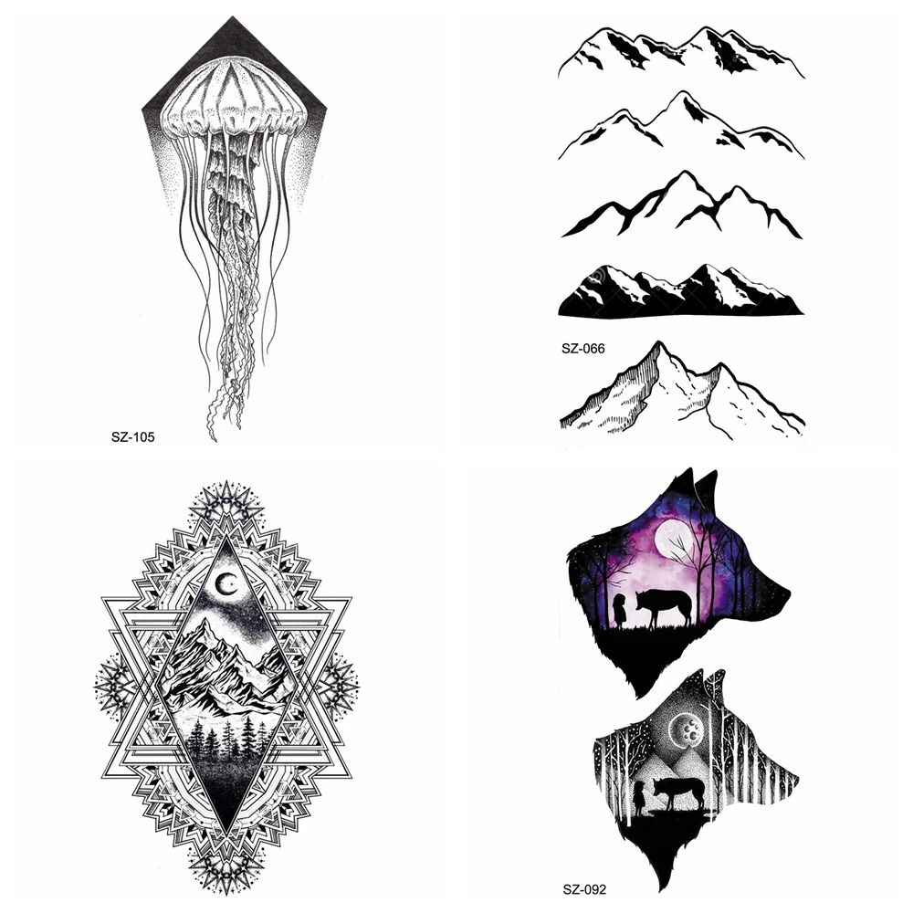 25 Style Geometric Jellyfish Fake Tattoo Men Arm Peak Temporary Tattoo Women Forearm Waterproof Tattoo Moon Wolf Stickers
25 Style Geometric Jellyfish Fake Tattoo Men Arm Peak Temporary Tattoo Women Forearm Waterproof Tattoo Moon Wolf Stickers