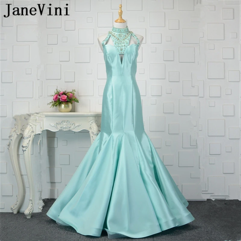 JaneVini Mint Green Mother of The Bride Dresses Crystal Beaded Mermaid Satin Halter Backless Floor Length Formal Evening Gowns
JaneVini Mint Green Mother of The Bride Dresses Crystal Beaded Mermaid Satin Halter Backless Floor Length Formal Evening Gowns