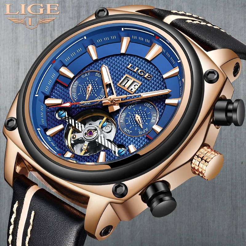 LIGE 2019 новые часы Мужские автоматические механические наручные Tourbillon модные