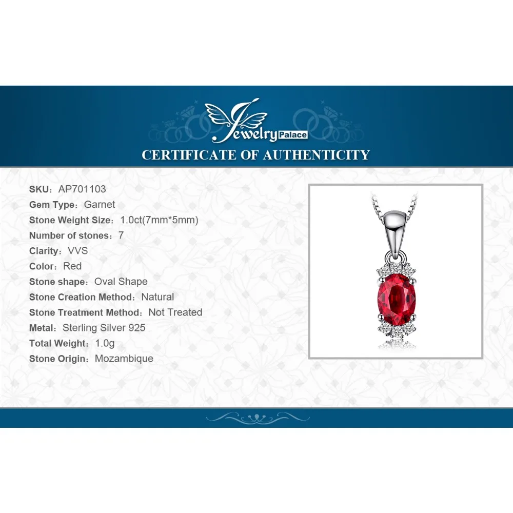 Jewelrypalace 1.2ct овальный Природный гранат Подвески для Для женщин 925 серебро Мода