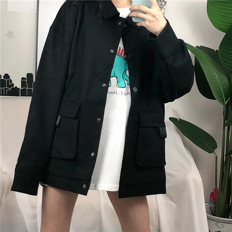 2019spring women's Korean version loose BF wind Medium length long-sleeved jacket female retro solid color wild tooling jacketz2
2019spring women's Korean version loose BF wind Medium length long-sleeved jacket female retro solid color wild tooling jacketz2