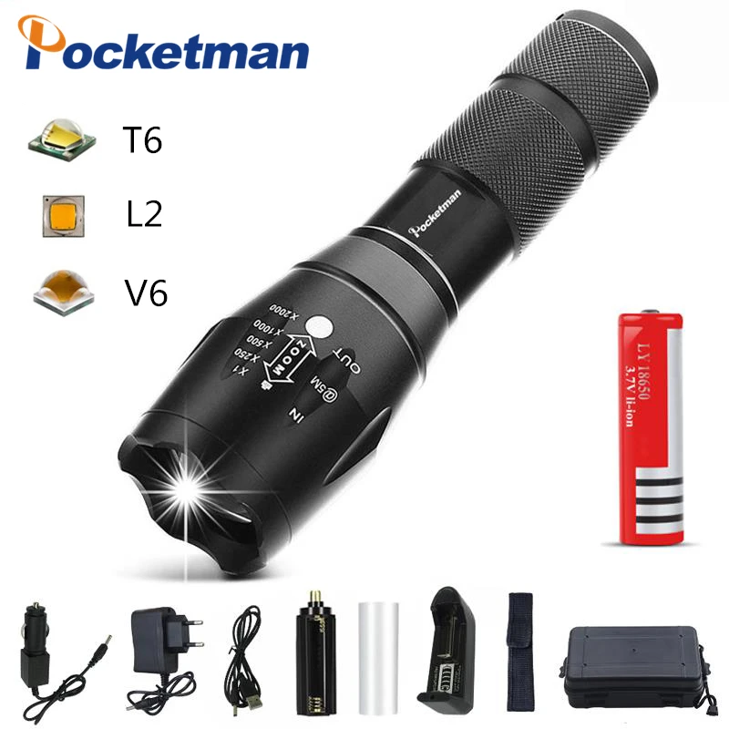 T6/L2/V6 LED Flashlight Bright Torch Zoomable Light 5 switch Modes Waterproof Torch use 18650 battery z90
T6/L2/V6 LED Flashlight Bright Torch Zoomable Light 5 switch Modes Waterproof Torch use 18650 battery z90
