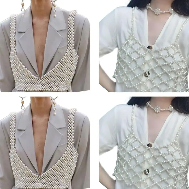Womens Sexy Handmade Imitation Pearls Beading Crop Top Exterior Vest Hollow Out Grid Camisole Decoration Night Party Clubwear
Womens Sexy Handmade Imitation Pearls Beading Crop Top Exterior Vest Hollow Out Grid Camisole Decoration Night Party Clubwear