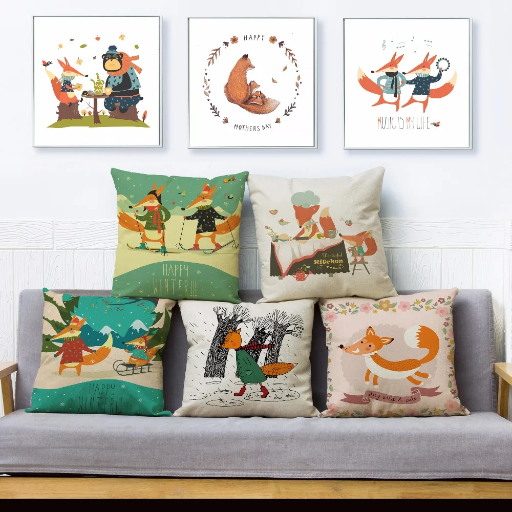 Cartoon Forest Animal Fox Bear Print Pillow Cover 45*45cm Square Cushion Covers Linen Pillows Cases Sofa Home Decor Pillow Case
Cartoon Forest Animal Fox Bear Print Pillow Cover 45*45cm Square Cushion Covers Linen Pillows Cases Sofa Home Decor Pillow Case