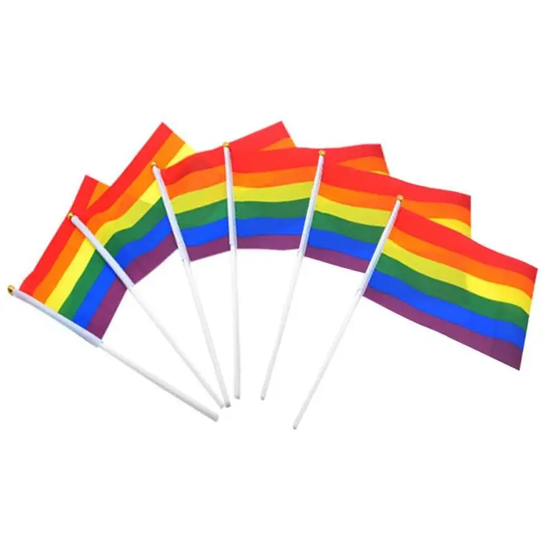 

6pcs Rainbow Flag Colorful Peace Hand Waving Banner LGBT Gay Lesbian Pride Friendly Pro Parade Bunting Home Decor Polyester Flag