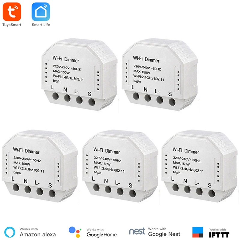 WiFi Dimmer 5 pieces Tuya Smart WiFi Dimmer Switch Module 150W Smart Switch Dimmer Work with Alexa Echo Google Home compatiable
WiFi Dimmer 5 pieces Tuya Smart WiFi Dimmer Switch Module 150W Smart Switch Dimmer Work with Alexa Echo Google Home compatiable