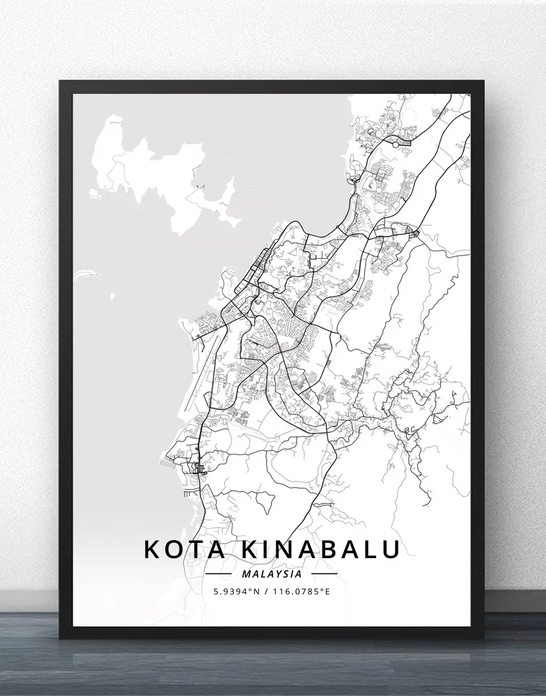 Kota Kinabalu Kuala Lumpur Malaysia Map Poster | Дом и сад