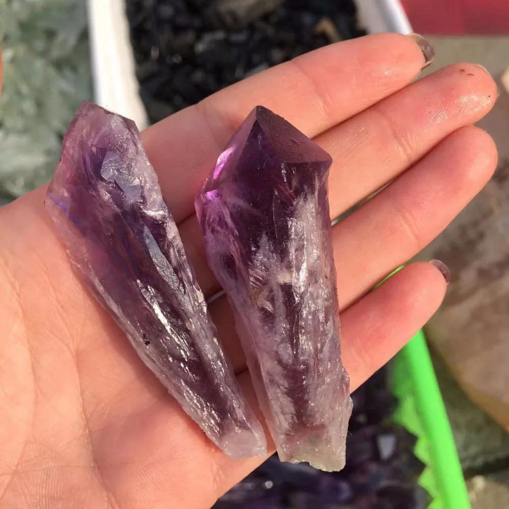 

Высококачественный натуральный Фиолетовый аметист, точка кварца, хрустальный камень, натуральные камни и минералы, 2 шт.