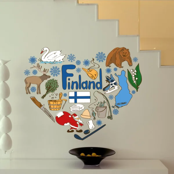 Я люблю Финляндию Иллюстрация Модные Свадебные Украшения Виниловые Водонепроницаемые Наклейки на Стену Обои для Спальни Декор Наклейка на Детскую Комнату.
