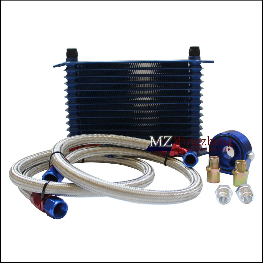 UNIVERSAL 15 ROWS blue OIL COOLER KIT + OIL FILTER SANDWICH + NYLON STAINLESS STEEL BRAIDED OIL HOSE W/PQY STICKER+BOX
UNIVERSAL 15 ROWS blue OIL COOLER KIT + OIL FILTER SANDWICH + NYLON STAINLESS STEEL BRAIDED OIL HOSE W/PQY STICKER+BOX