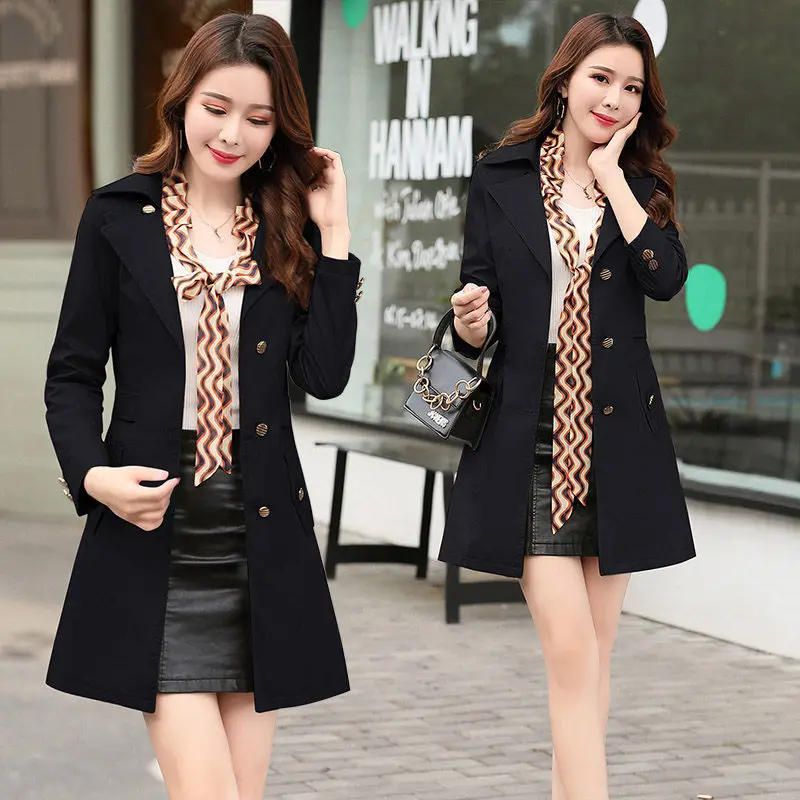 Spring Autumn Coat Female Long Section Jacket Double-breasted Windbreaker Slim Korean Clothes Outerwear Women Casacos f1034
Spring Autumn Coat Female Long Section Jacket Double-breasted Windbreaker Slim Korean Clothes Outerwear Women Casacos f1034