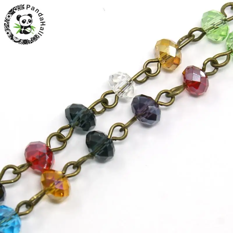 Handmade Glass Faceted Abacus Beads Chains with and Iron Eyepins Antique Bronze Colorful 5 Strands
Handmade Glass Faceted Abacus Beads Chains with and Iron Eyepins Antique Bronze Colorful 5 Strands