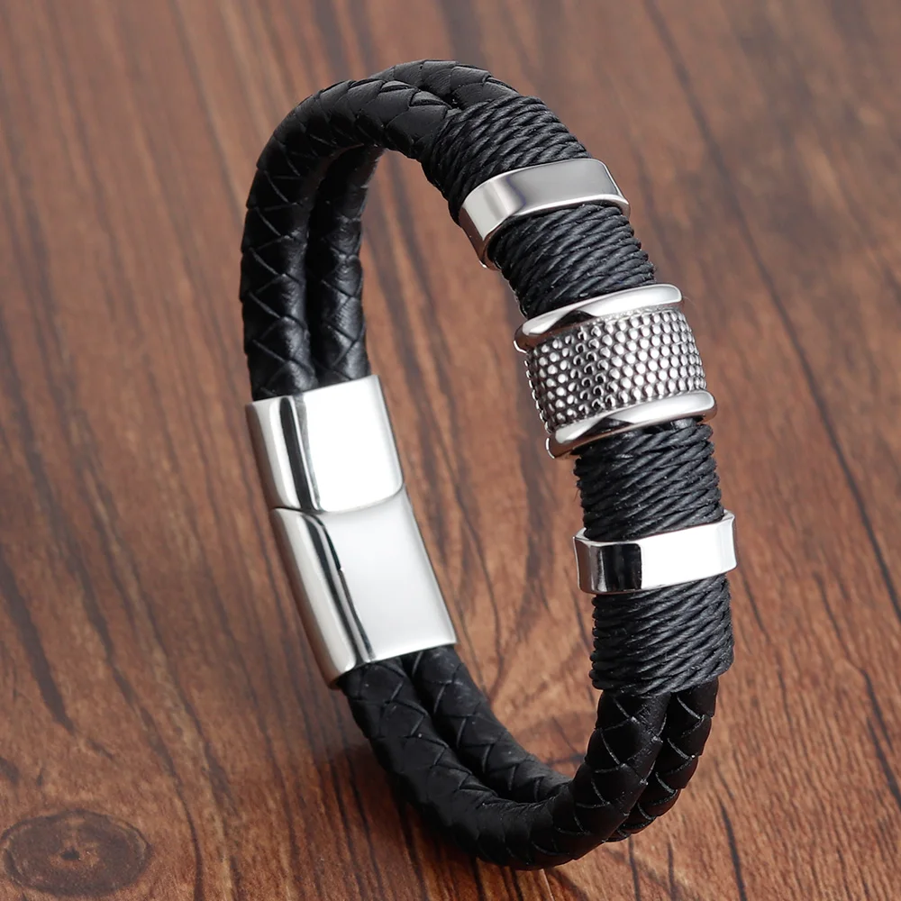 New Men Leather Bracelet Stainless Steel Magnetic Clasps Braided Rope Wristband Punk High Quality Bangles Male Jewelry
New Men Leather Bracelet Stainless Steel Magnetic Clasps Braided Rope Wristband Punk High Quality Bangles Male Jewelry