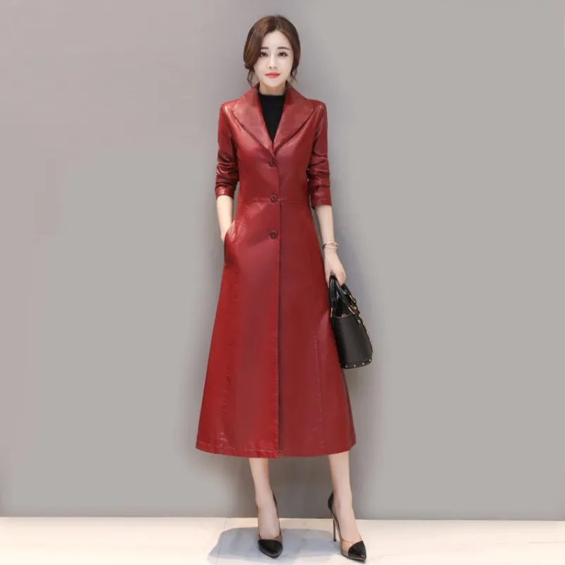 leather jacket women spring autumn Slim Long Leather Jacket black red Leather Trench coat plus size m-5XL k813
leather jacket women spring autumn Slim Long Leather Jacket black red Leather Trench coat plus size m-5XL k813