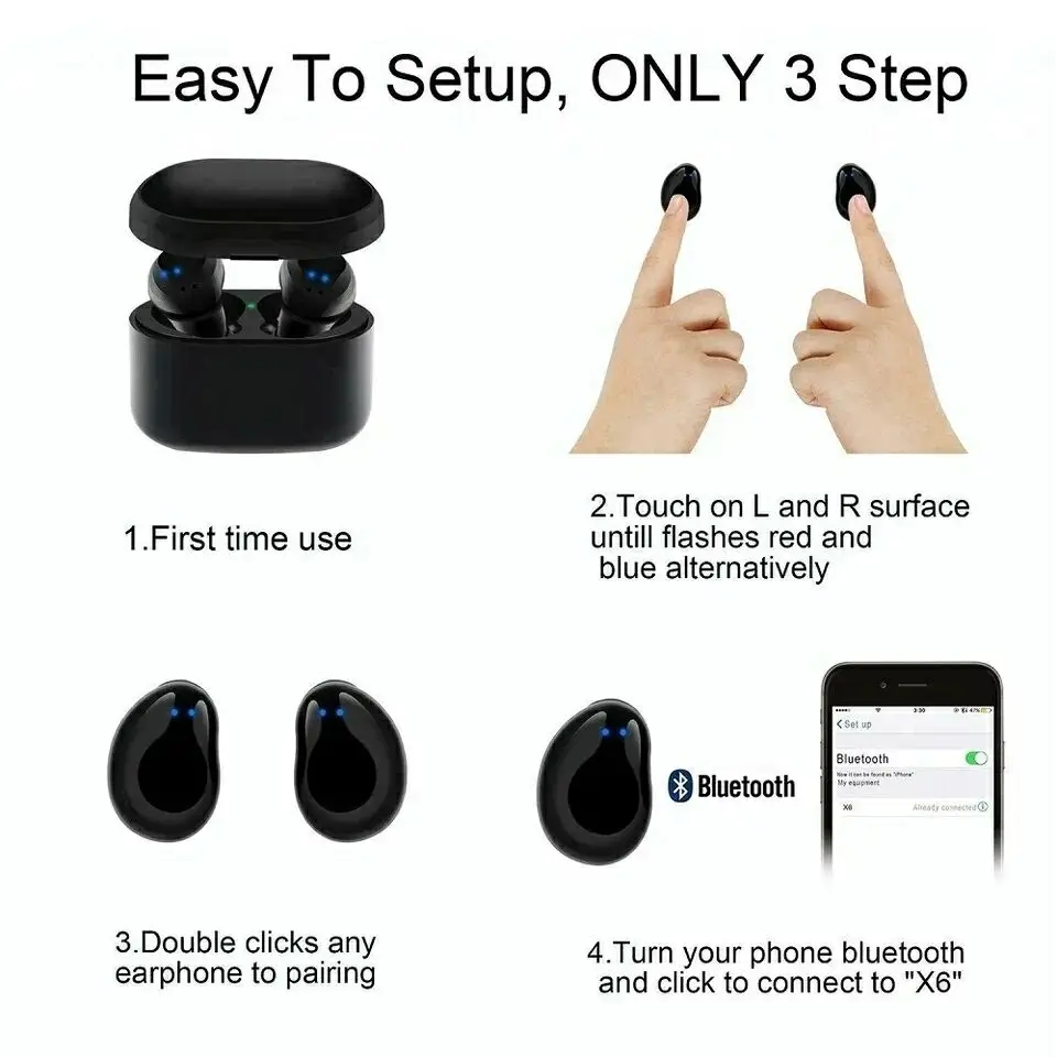 Беспроводные мини-наушники X6 TWS с Bluetooth наушники-вкладыши сенсорным управлением и