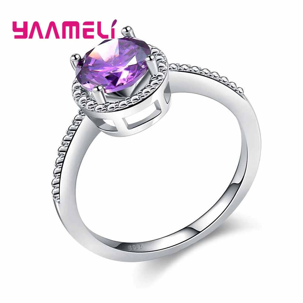 Trendy Round Purple Cubic Zircon Promise Ring 925 Sterling Silver AAA CZ Crystal Bague Femme for Women Wedding Jewelry
Trendy Round Purple Cubic Zircon Promise Ring 925 Sterling Silver AAA CZ Crystal Bague Femme for Women Wedding Jewelry