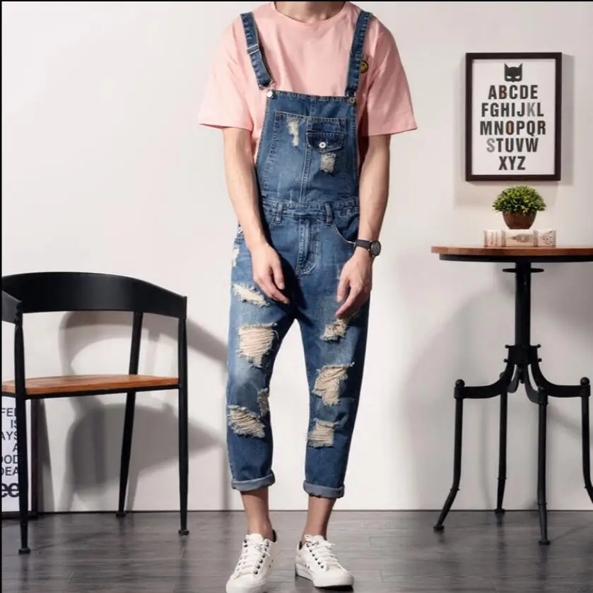 S-6xl Summer Men Bib Pants Tide Hole Overalls Denim Jeans Couple Models Nine Pants Rompers Slim Sling Washed Blue Siamese Pants
S-6xl Summer Men Bib Pants Tide Hole Overalls Denim Jeans Couple Models Nine Pants Rompers Slim Sling Washed Blue Siamese Pants