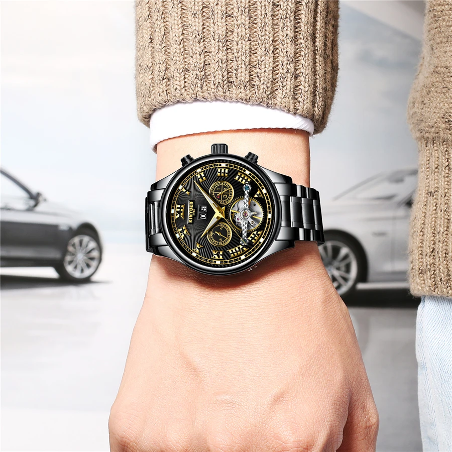 KINYUED Men Automatic Mechanical Fashion Top Brand Sport Watches Tourbillon Calendar Stainless Steel Watch Relogio Masculino
KINYUED Men Automatic Mechanical Fashion Top Brand Sport Watches Tourbillon Calendar Stainless Steel Watch Relogio Masculino