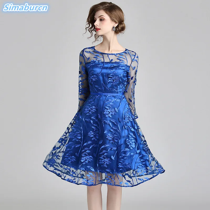 High Quality Mesh Embroidery Spring Dress Women Wrist Sleeve Blue Dresses Robe Female Summer Casual A-Line O Neck Dresses 2XL
High Quality Mesh Embroidery Spring Dress Women Wrist Sleeve Blue Dresses Robe Female Summer Casual A-Line O Neck Dresses 2XL