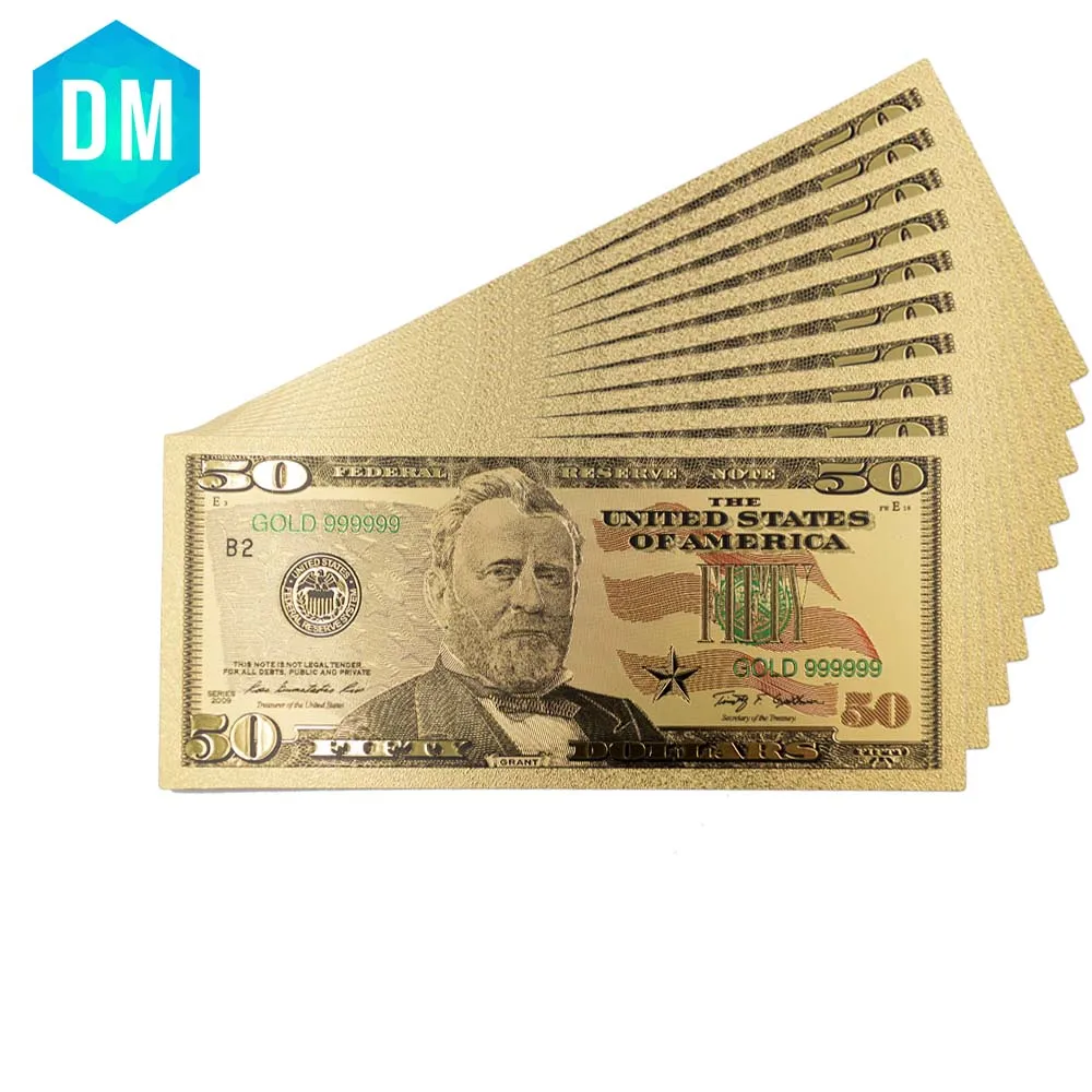 10pcs 50 Dollar 24k Gold Banknote Festival Souvenir Gifts Usd 50 Bill Note Gold Foil Paper Money for Birthday Gifts
10pcs 50 Dollar 24k Gold Banknote Festival Souvenir Gifts Usd 50 Bill Note Gold Foil Paper Money for Birthday Gifts
