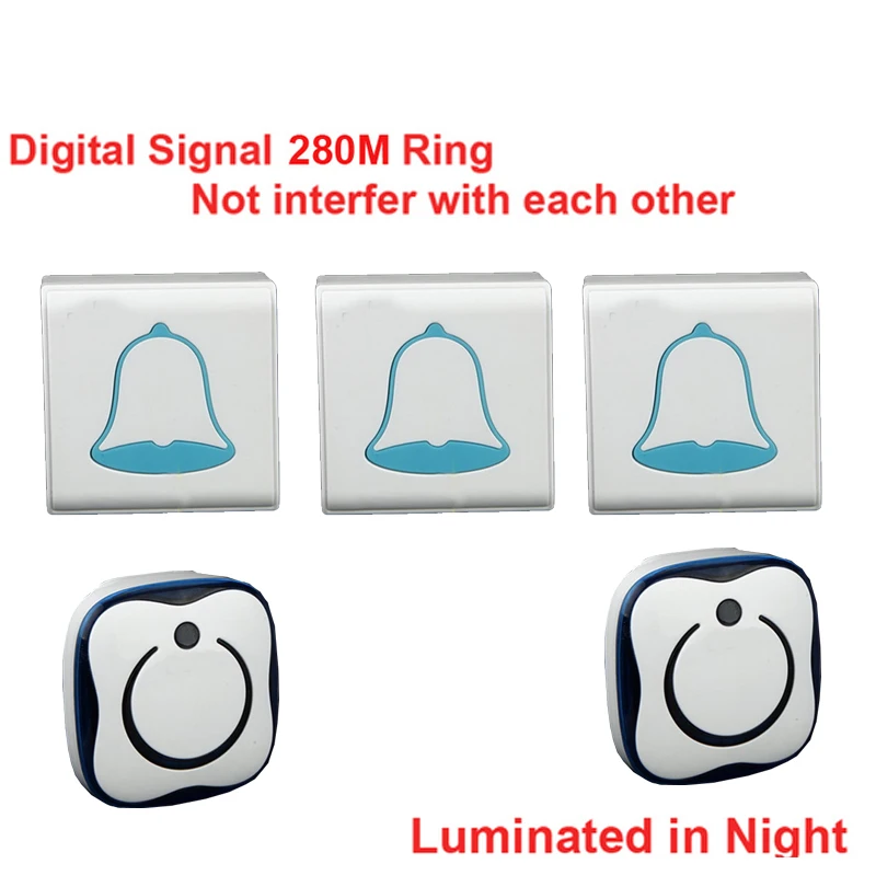 280 Meter & 5 Wall Penetrate Cordless Door Bell Set 3 Push +2 Receivers Wireless Doorbell Music Ring Chime
280 Meter & 5 Wall Penetrate Cordless Door Bell Set 3 Push +2 Receivers Wireless Doorbell Music Ring Chime