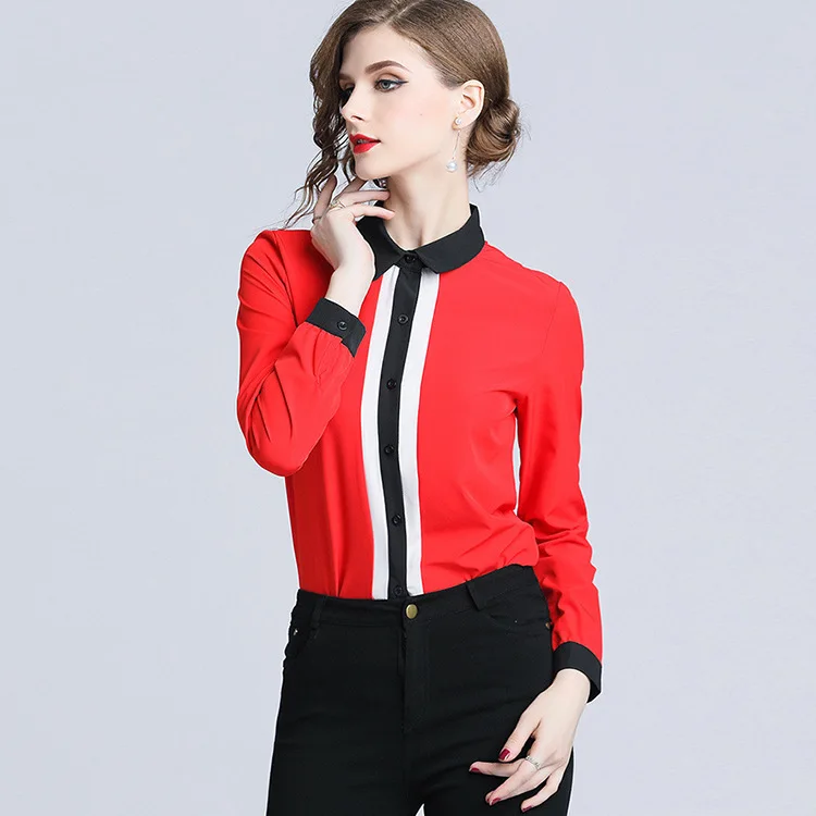 Europe and the United States Spring New Fashion Temperament Contrast Color Lapel Long Sleeve Waist Slimming Wild Bottoming Shirt
Europe and the United States Spring New Fashion Temperament Contrast Color Lapel Long Sleeve Waist Slimming Wild Bottoming Shirt