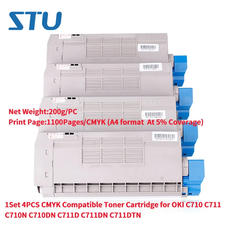 1Set 4PCS 200g/PC 1100Pages CMYK Compatible Toner Cartridge for OKI C710 C711 C710N C710DN C711D C711DN C711DTN
1Set 4PCS 200g/PC 1100Pages CMYK Compatible Toner Cartridge for OKI C710 C711 C710N C710DN C711D C711DN C711DTN