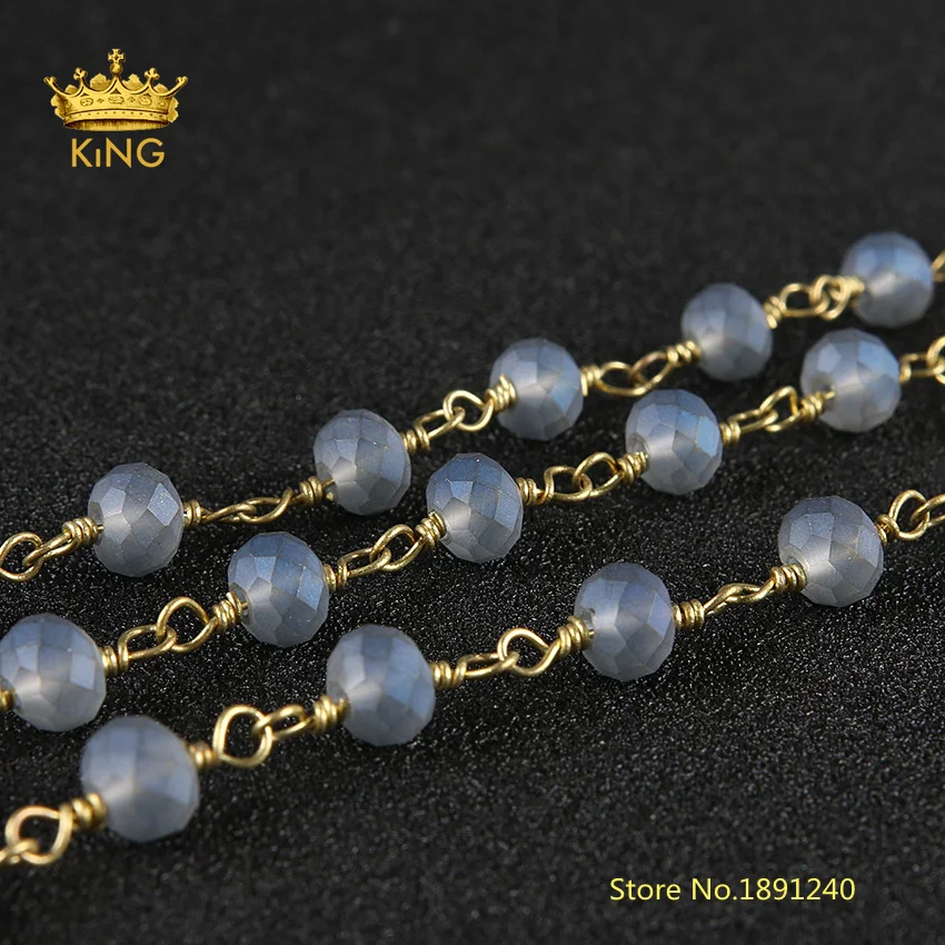 5Meters Matted Frosted Glass Chains Findings,Blue Grey Glass Wire Wrapped Faceted Rondelle Glass Beaded Chains 4x6mm ZJ206-2
5Meters Matted Frosted Glass Chains Findings,Blue Grey Glass Wire Wrapped Faceted Rondelle Glass Beaded Chains 4x6mm ZJ206-2
