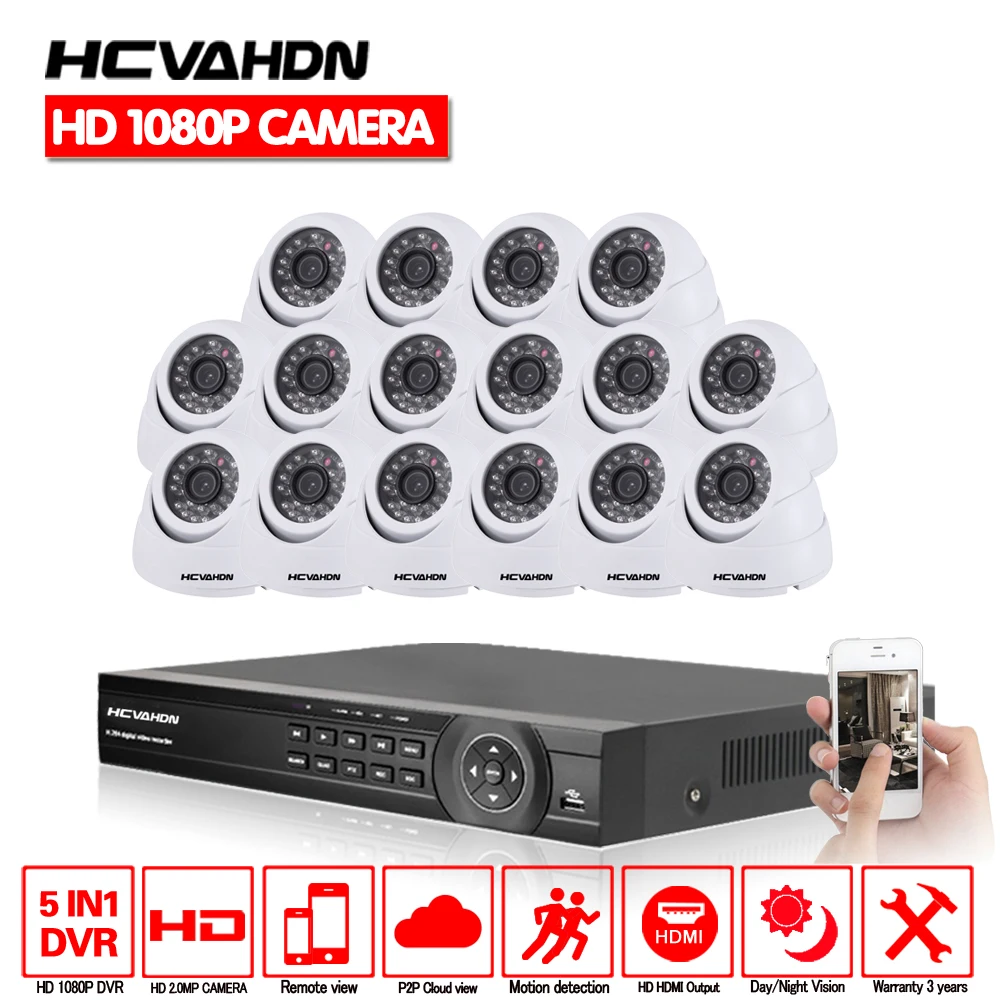 

Home 16CH AHD DVR 16Pcs 2.0MP 1080P Camera Security Surveillance CCTV System Indoor IR Night Vision HD CCTV AHD Camera Kit