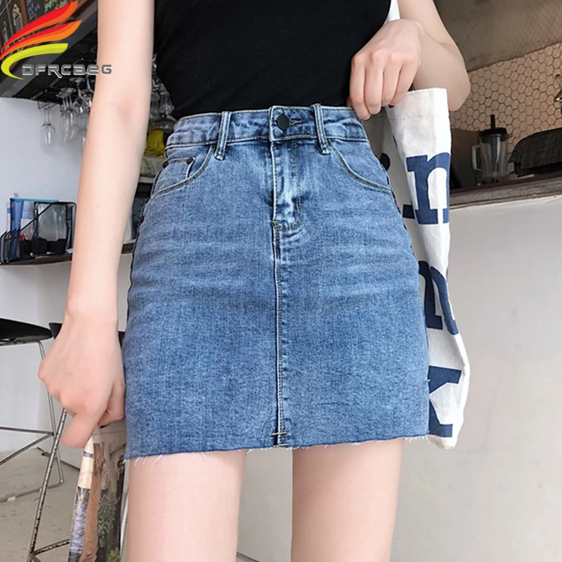 Женская Повседневная джинсовая мини юбка синяя черная карандаш средней длины с