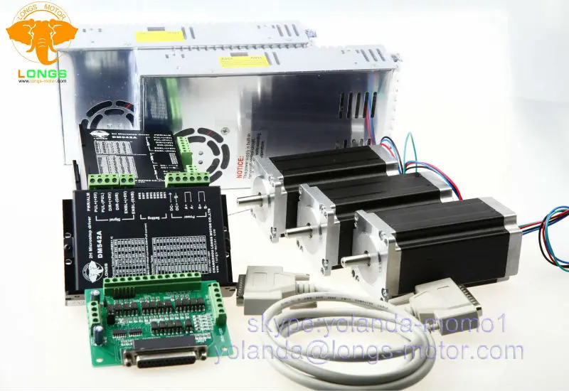 Шаговый двигатель 3 оси Nema 23 23HS9442 4.2A 435oz.in драйвер DM542A 50V фрезерный станок с ЧПУ LONGS