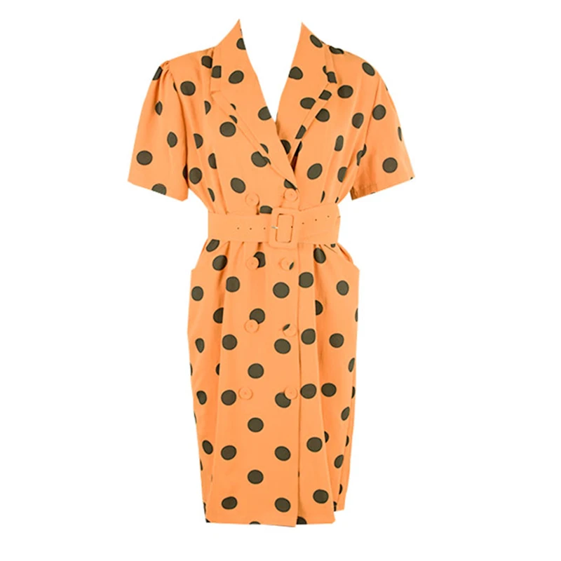 PERHAPS U Orange White Green Polka Dot Turn Down Collar Short Sleeve Dress Double-breasted Pocket Sash Summer D1547
PERHAPS U Orange White Green Polka Dot Turn Down Collar Short Sleeve Dress Double-breasted Pocket Sash Summer D1547