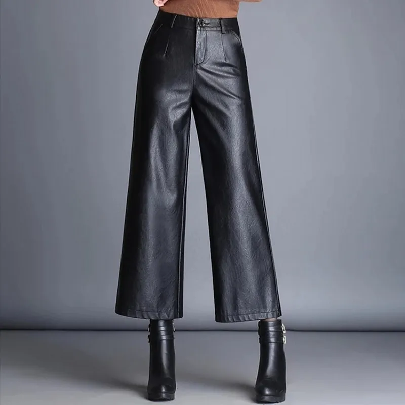 2018 Autumn Pu Leather Wide Leg Pants Women Black Elastic Bottoms For Female Loose Ankle Length Points Trousers Ladies
2018 Autumn Pu Leather Wide Leg Pants Women Black Elastic Bottoms For Female Loose Ankle Length Points Trousers Ladies