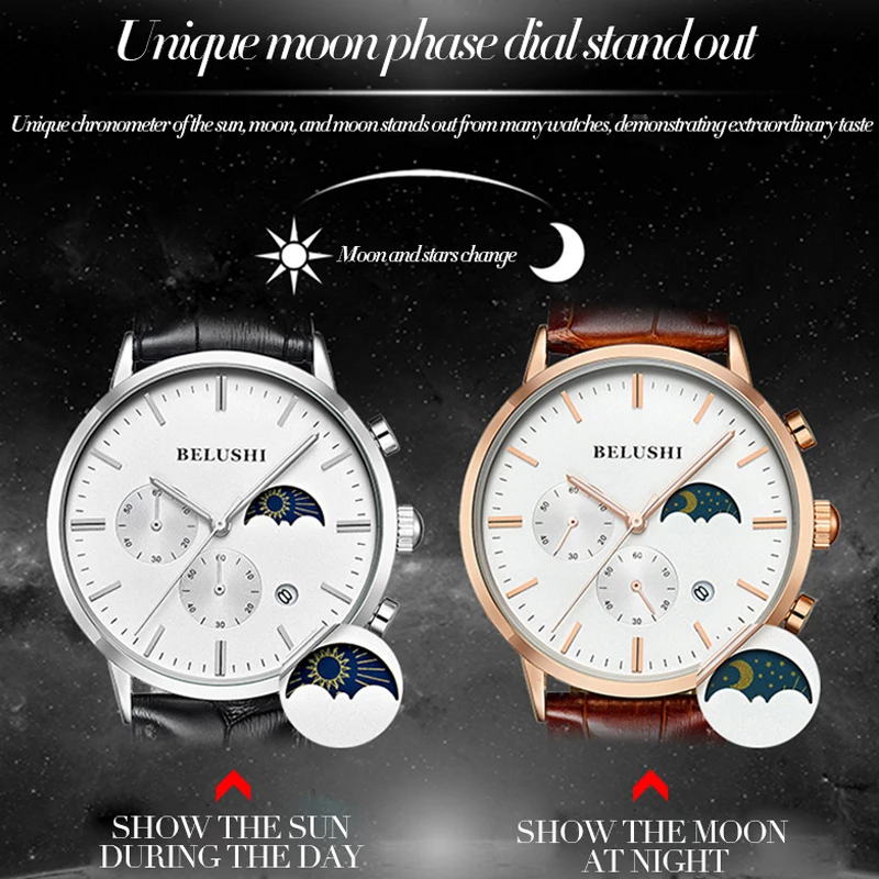 BELUSHI новые часы мужские наручные высокого качества кожаные водонепроницаемые