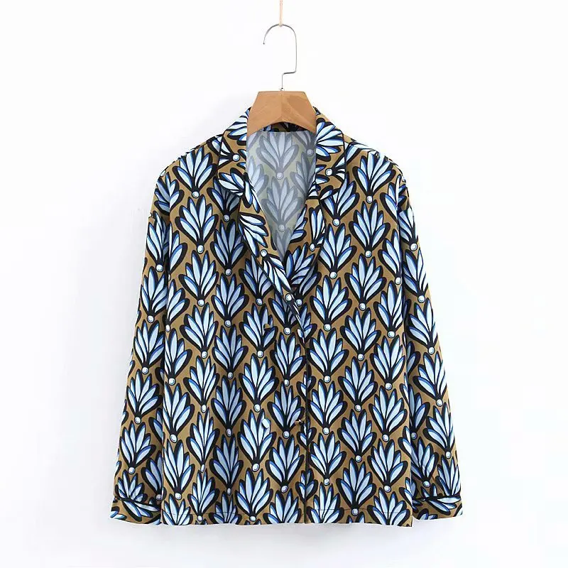 New arrival XZ40-1969 European and American fashion shirt blue flowers | Женская одежда