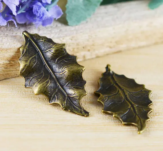 3pcs Antique Bronze Leaf Charm Pendants 26x48mm B206-4 | Украшения и аксессуары
