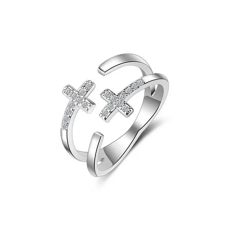 New arrival hot sell fashion shiny zircon double cross 925 sterling silver ladies anniversary finger rings women gift
New arrival hot sell fashion shiny zircon double cross 925 sterling silver ladies anniversary finger rings women gift