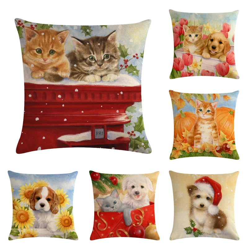 Забавный милый котенок, щенок, наволочка для кошек и собак, 45см * 45 см, домашняя декоративная наволочка для дивана, автомобиля, Cojines