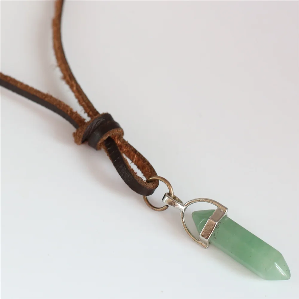 Vintage Brown Genuine Top Leather Rope Sweater Chain Green Aventurine Pillar Stone Pendant Necklace Men Women Homme Male Jewelry
Vintage Brown Genuine Top Leather Rope Sweater Chain Green Aventurine Pillar Stone Pendant Necklace Men Women Homme Male Jewelry